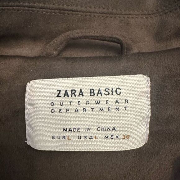 Zara Basic Outerwear Microsuede Wide Collar Belted Trench Coat Brown Size Large - Picture 4 of 4